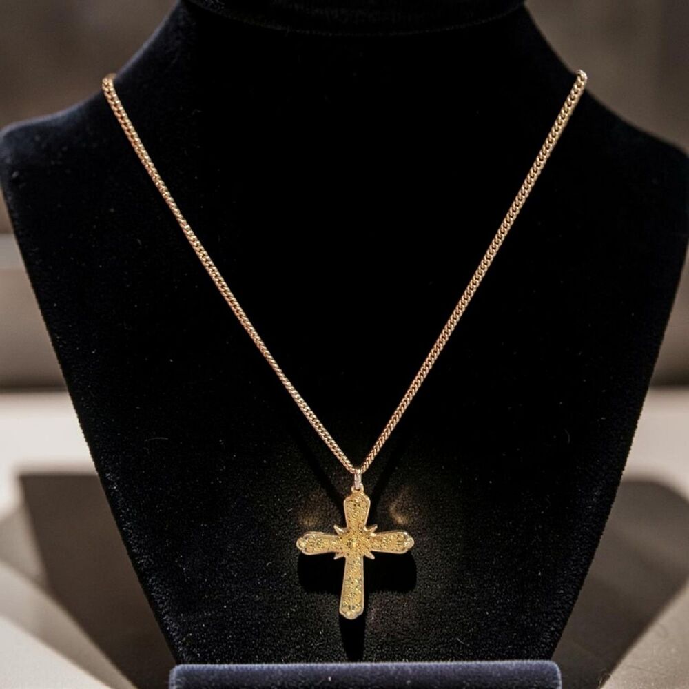 Vintage Gold Tone Filigree Cross Necklace, Christian Pendant Faith Jewelry